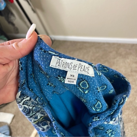 Patrons of Peace boho tunic dress long sleeve V-neck crinkle cut paisley print - Picture 4 of 10